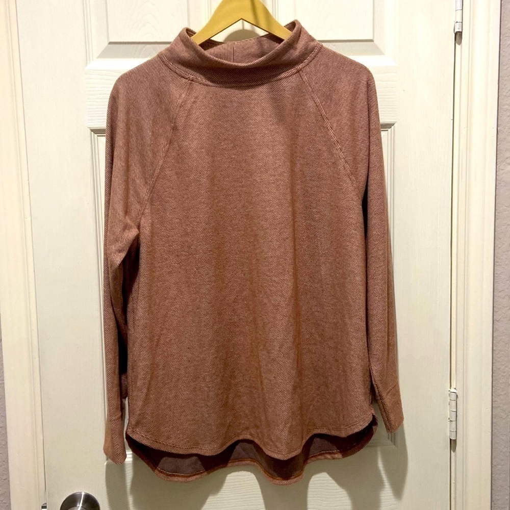 Ava & Viv 1X/Plus Brown Heather Stripe Mock Neck Pullover Sweater Top Stretch